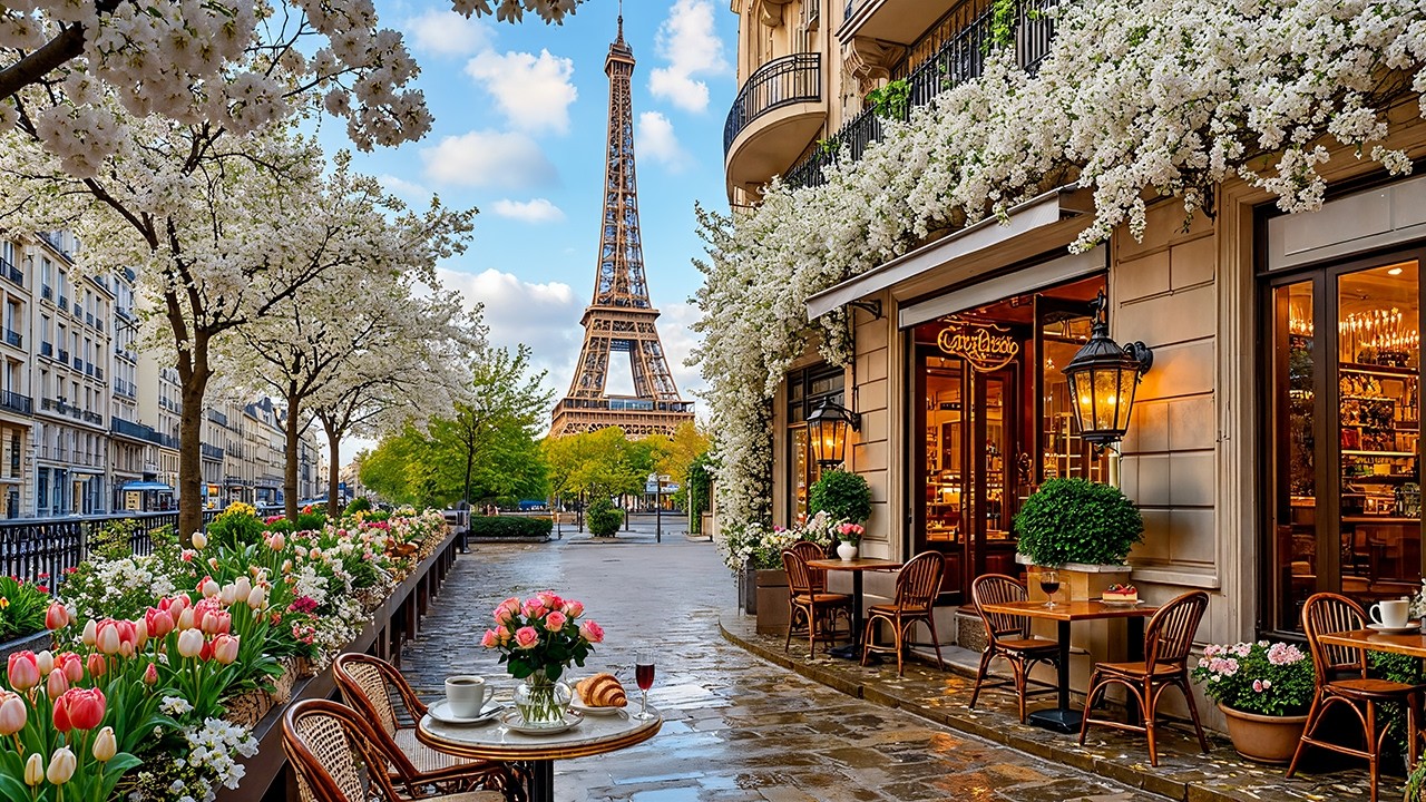 Relaxing Paris Spring Morning Jazz ☕ Street Caf&eacute; Ambience & Smooth Jazz Music for Study & Work