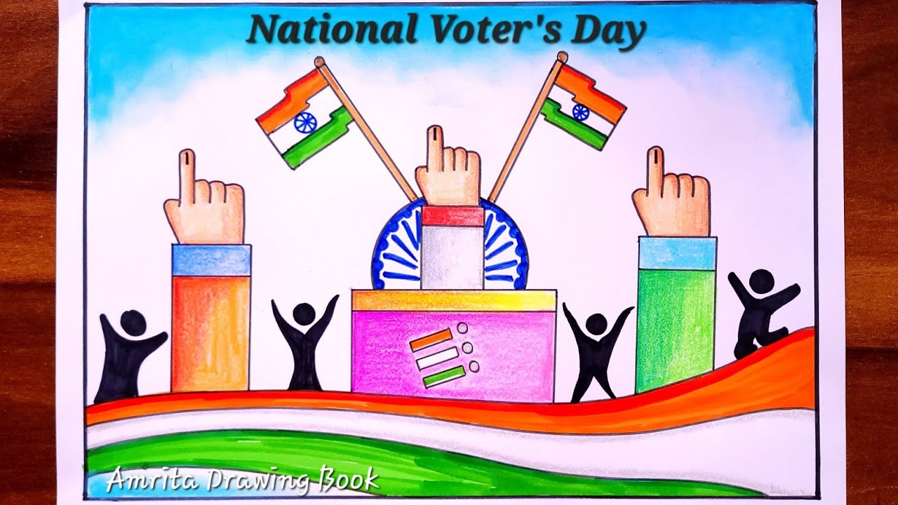 National Voter's Day Drawing Poster/How to Draw National Voter's Day poster easy steps/Drawing Easy