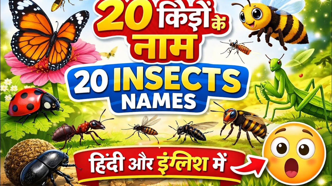 20 Insects Name in Hindi and English | बच्चों के लिए 20 कीड़ों के नाम | Kids Learning Video