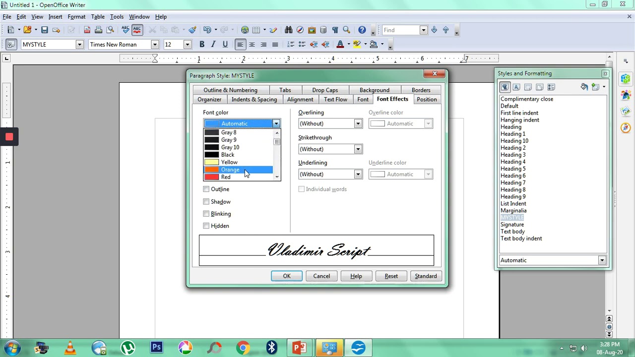 CREATING STYLES IN OPEN OFFICE