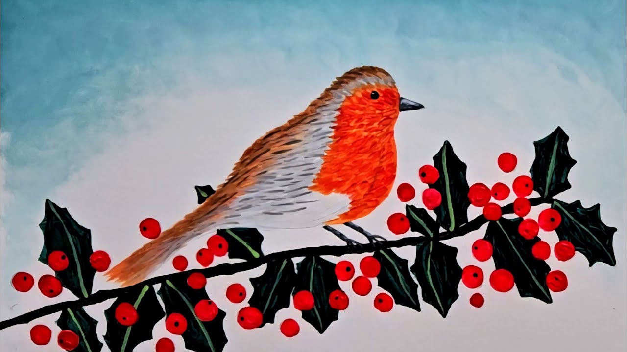 Easy Christmas Robin Painting in Acrylic