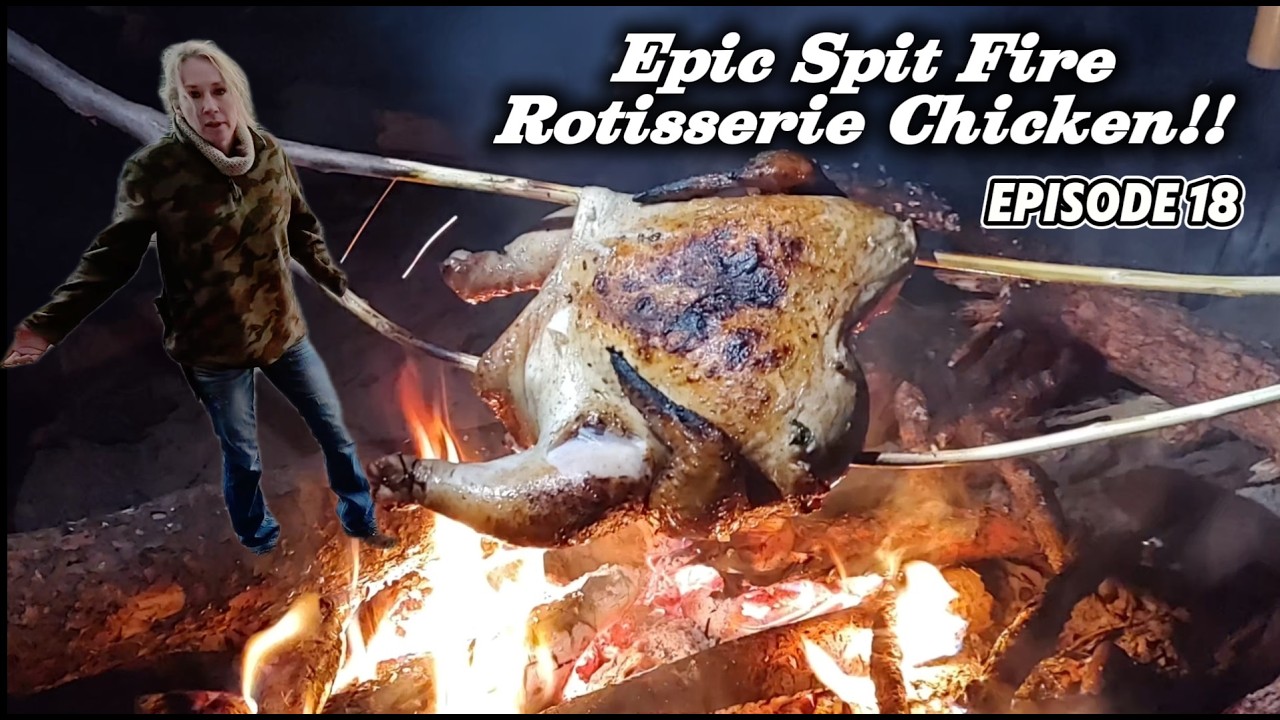 My First Rotisserie Chicken Over the Fire!! (Homemade Spit!)