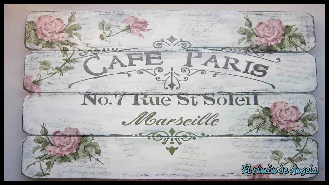 DECOUPAGE- Cuadro de tablas de madera decorado con relieves y decapado-Diy manualidades