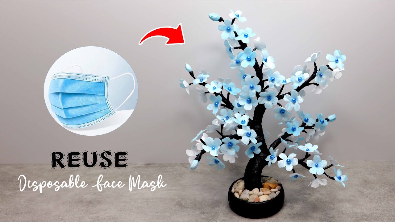 DIY Beautiful Bonsai with Disposable Face Mask | Bunga hias masker bekas | Bonsai Masker bekas