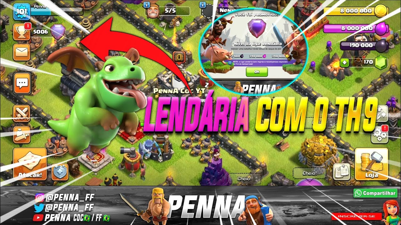 PEGUEI LIGA LENDÁRIA COM O CV 9!!! CLASH OF CLANS 🏆🇧🇷