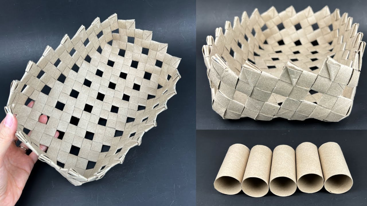 สานตะกร้า จากแกนกระดาษทิชชู่ แบบที่ 2 | DIY Basket .
