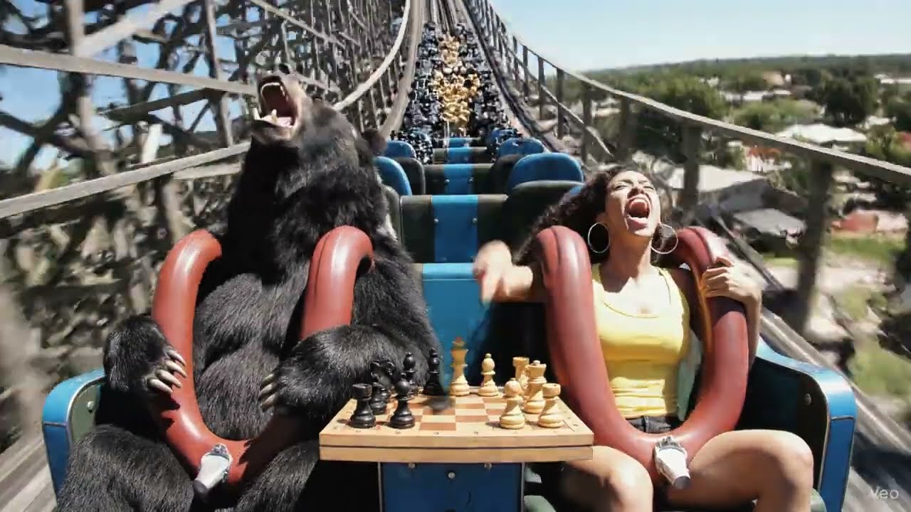 Extreme Chess: Bear vs. Human on a Rollercoaster - AI Generated Madness
