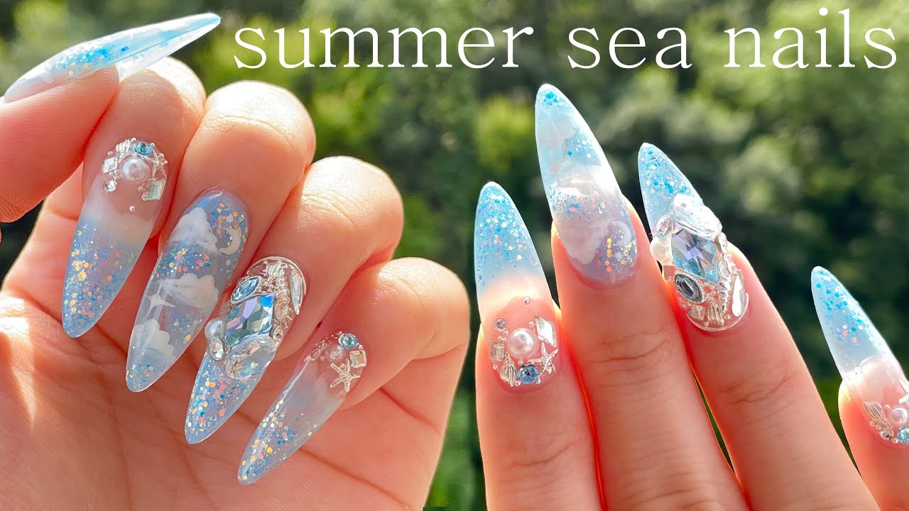 крутой морской нейл-арт🌊💙 Быстрое и простое удлинение наконечника💅 наращивание ногтей