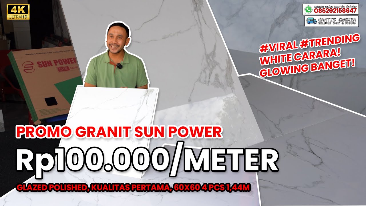 PROMO GRANIT GLAZED POLISHED KW 1 ⚠️⚠️⚠️ Rp100.000/M - 60X60 - SUN POWER ODESA BIANCA, WHITE CARARA🤩