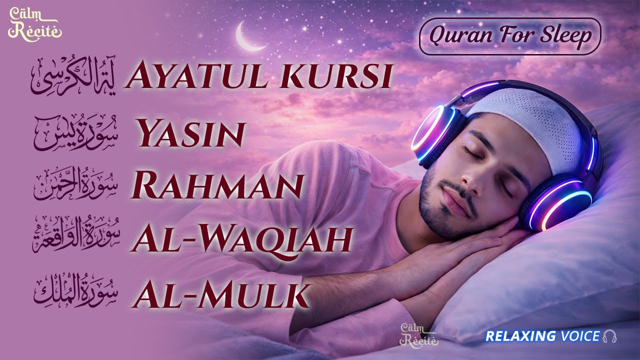 Relaxing Quran Recitation for Deep Sleep | Surah Fatiha, Ayatul Kursi, Rahman, Mulk, Yasin, Waqiah
