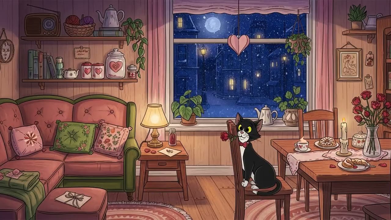It’s Valentine’s Night and you're listening to vintage jazz in Cozy Snowy 1940s