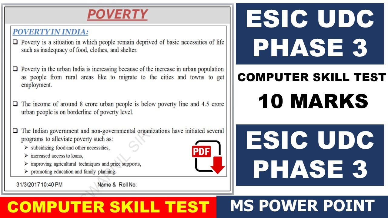 POWER POINT EXERCISE QUESTION SOLUTION VIDEO COMPUTER SKILL TEST EXAM ESIC UDC | CSIR