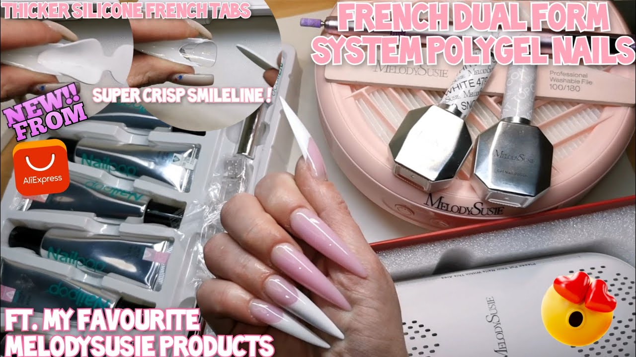 PINK & WHITE FRENCH DUAL FORM POLYGEL NAILS using silicone tabs & My favourite Melodysusie products