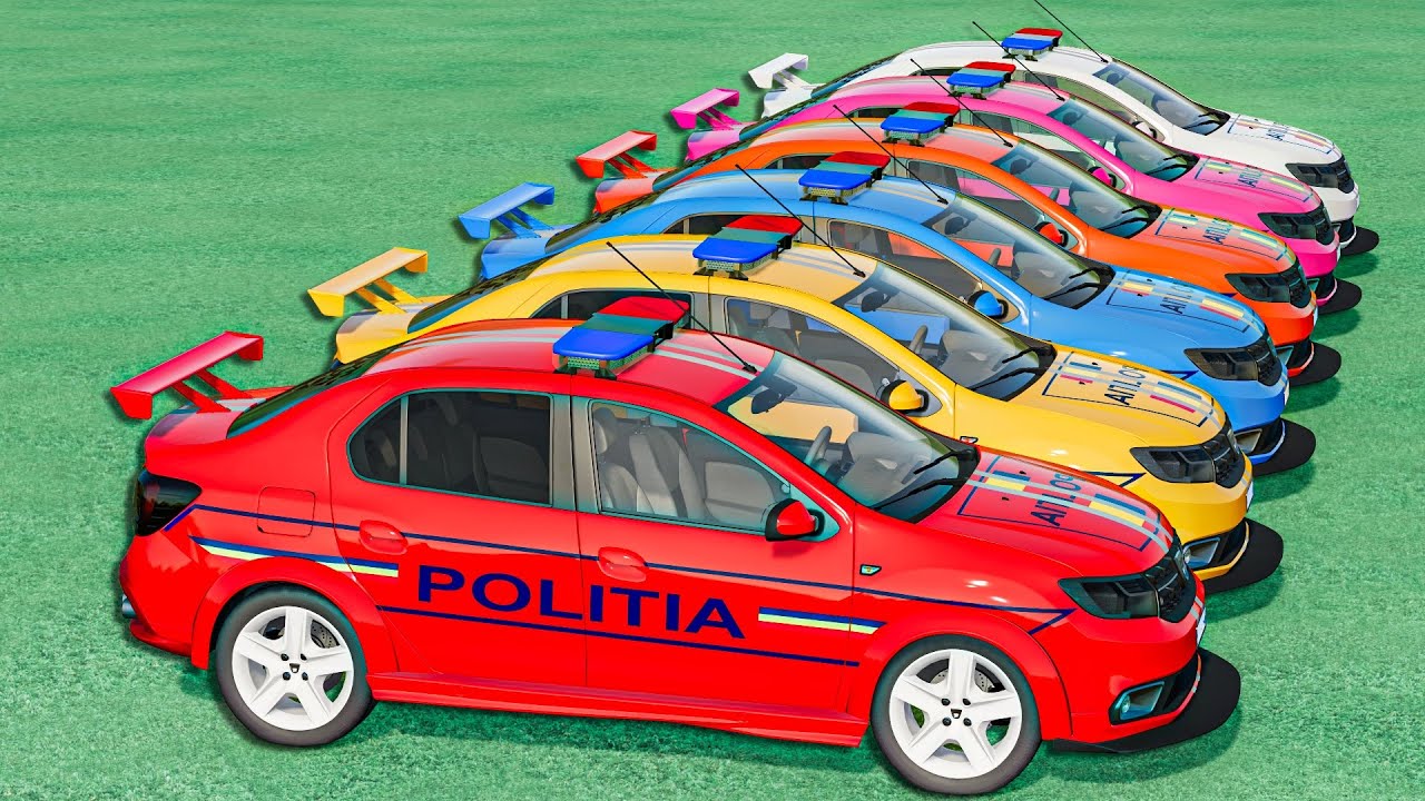 TRANSPORTING ALL COLORS DACIA OLD POLICE CARS  VEHICLES WITH MERCEDES TRUCKS  ! FS22