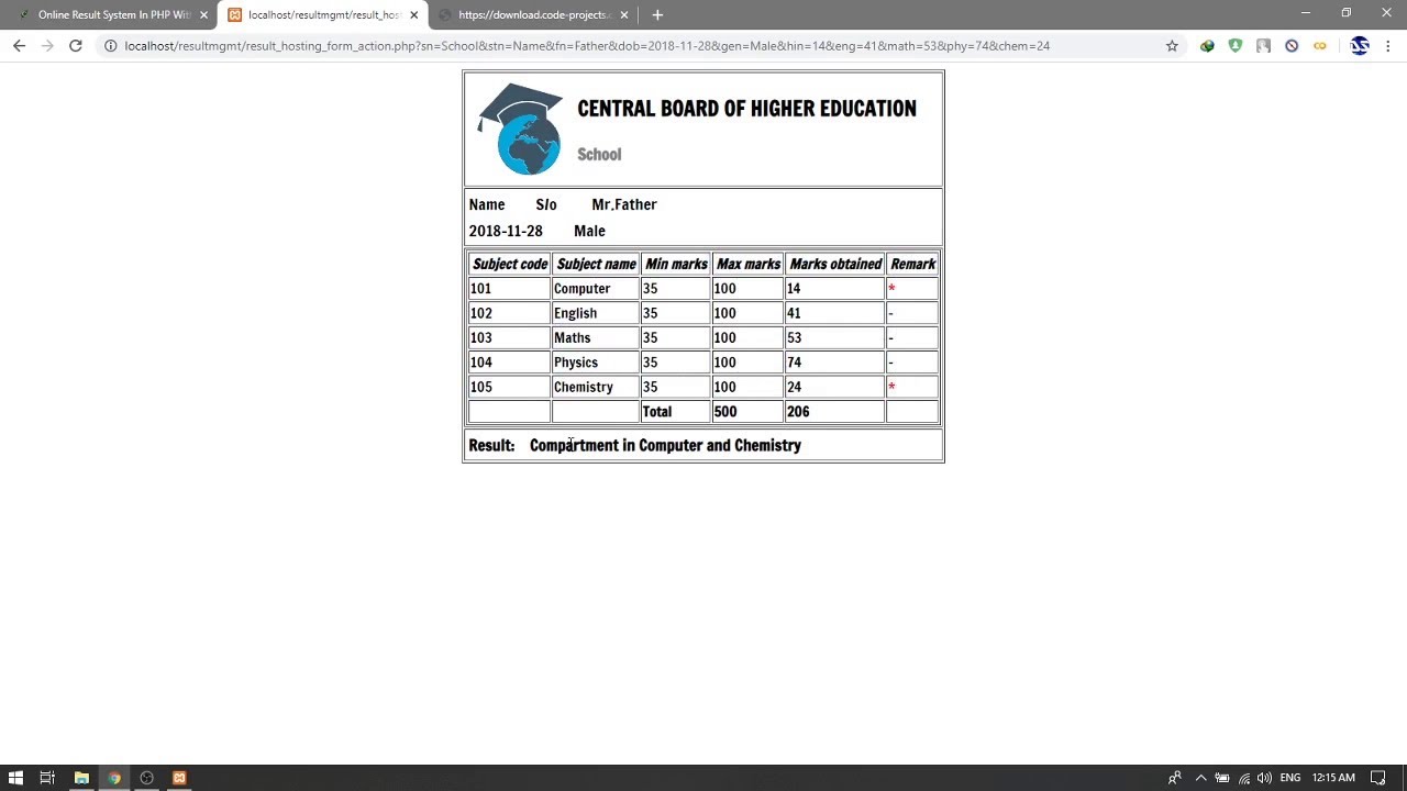 ONLINE RESULT SYSTEM IN PHP | Source Code & Projects