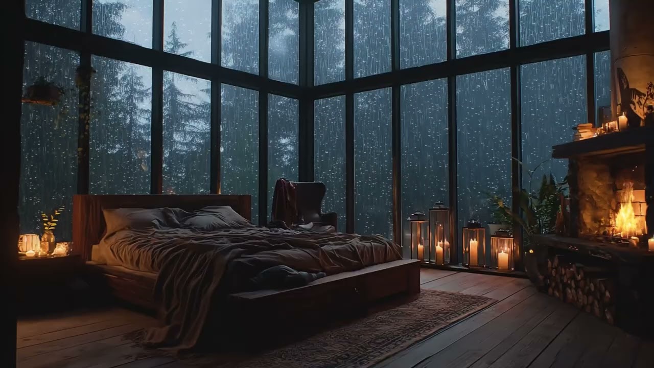No Ads, Rain Sounds For Sleeping 🌧️ Gentle RAIN Sounds on Window & Crackling Fire for Deep Sleep