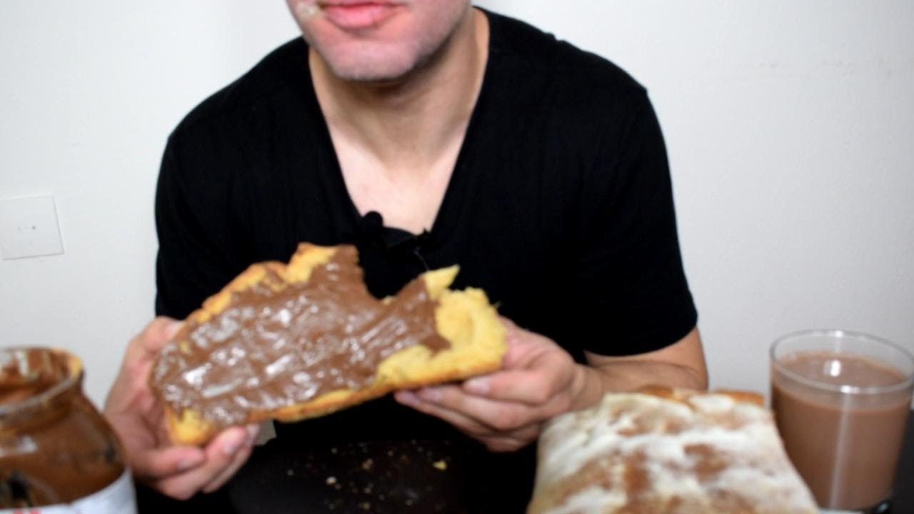 ASMR NUTELLA BREAD SPREAD PROTEIN CHOCO MILK MUKBANG FRESH BREAD NO TALKING EXREMELY DELICIOUS SEXY