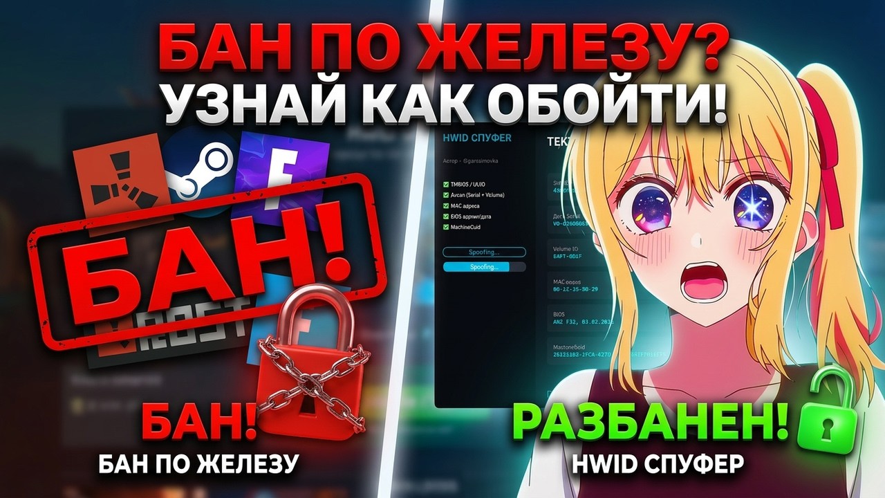 КАК ОБОЙТИ БАН ПО ЖЕЛЕЗУ В ФОРТНАЙТЕ, РАСТЕ, СТИМЕ, ВАЛОРАНТЕ | Полнейший гайд