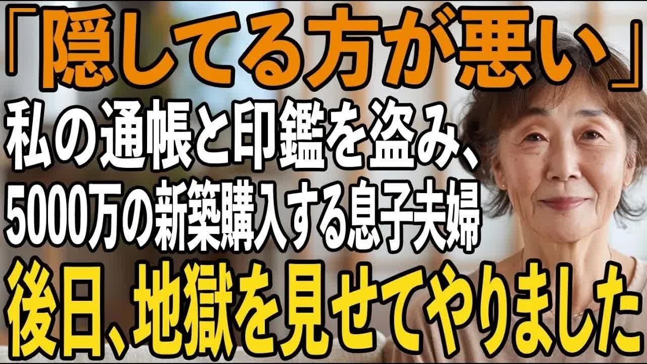私の通帳と印鑑を盗み、5000万の新築一軒家を建てた息子夫婦「隠してるのが悪いんだよ」→私「通帳の名義人は確認したの 」息子夫婦「え 」、結果【シニアライフ】【60代以上の方へ】