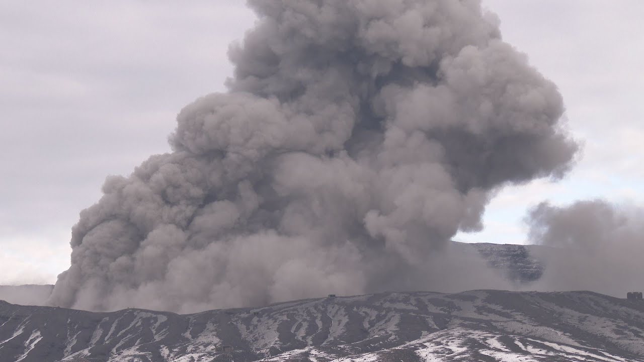 Ash Venting & Aerial Eruption Video - Aso Volcano 4K Stock Footage Screener