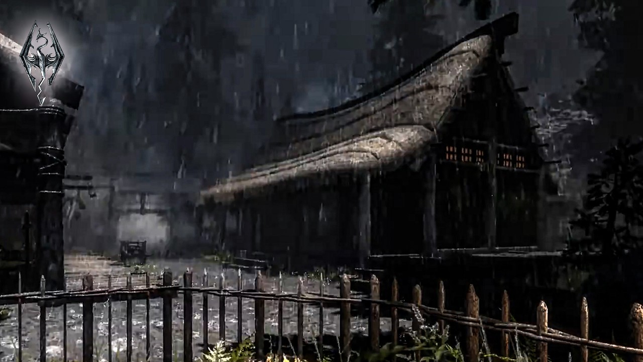 Skyrim - Riverwood Rain & Thunder | Gaming Ambience