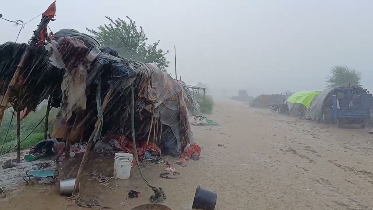  Heavy Rain in Pure Nomadic Village Area of Pakistan 🇵🇰 