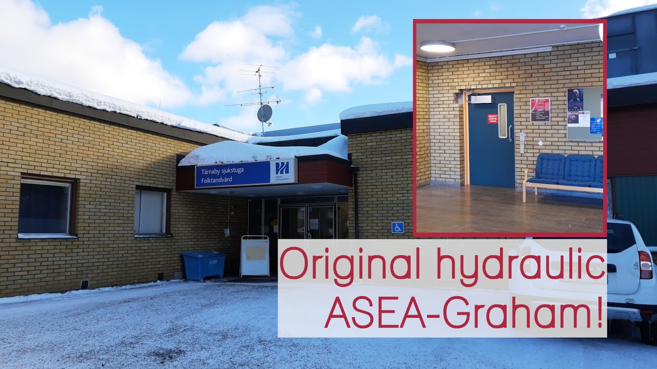 Original ASEA-Graham hydraulic elevator at Tärnaby health center, Sweden