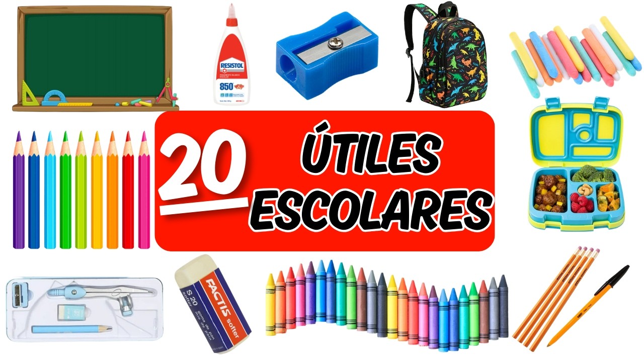 20 Útiles Escolares para Niños🎒 | Aprende los Nombres de Objetos de la Escuela | Video Educativo