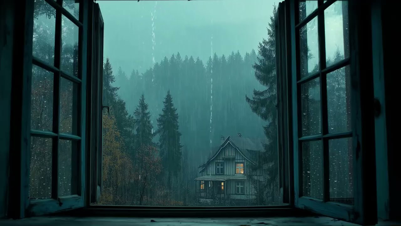 Rainfall Window Ambience 🌧️| Large Window with Gentle Rain Outside | 3 Hours Relax Sleep Focus Study