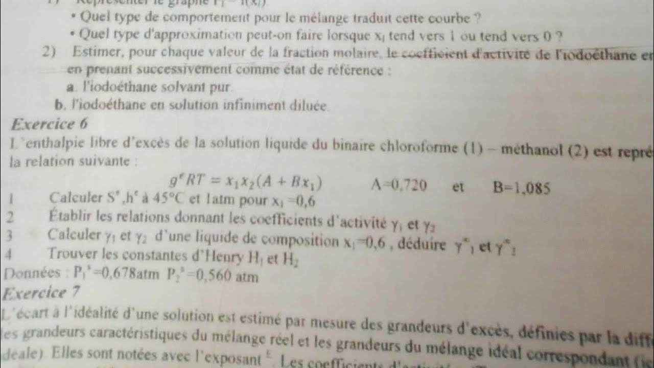 #thermodynamique des equilibres #usthb#gp#licence #lmd thermodynamique des solutions exercice 07
