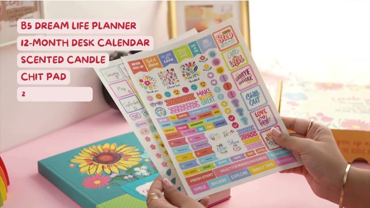 Plan. Dream. Glow.🌸 | Doodle Dream Life Planner Kit &ndash; B5 Journal + 200+ Stickers + Candle & Calendar