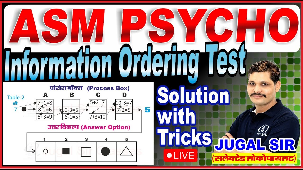 Information Ordering Test Psycho Classes | NTPC Station Master Psycho Test | By Jugal Sir