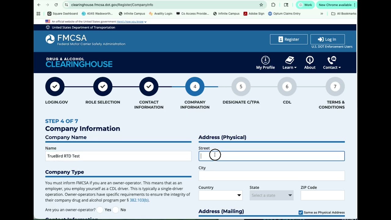Create DOT Clearinghouse Account for Return-to-Duty Testing