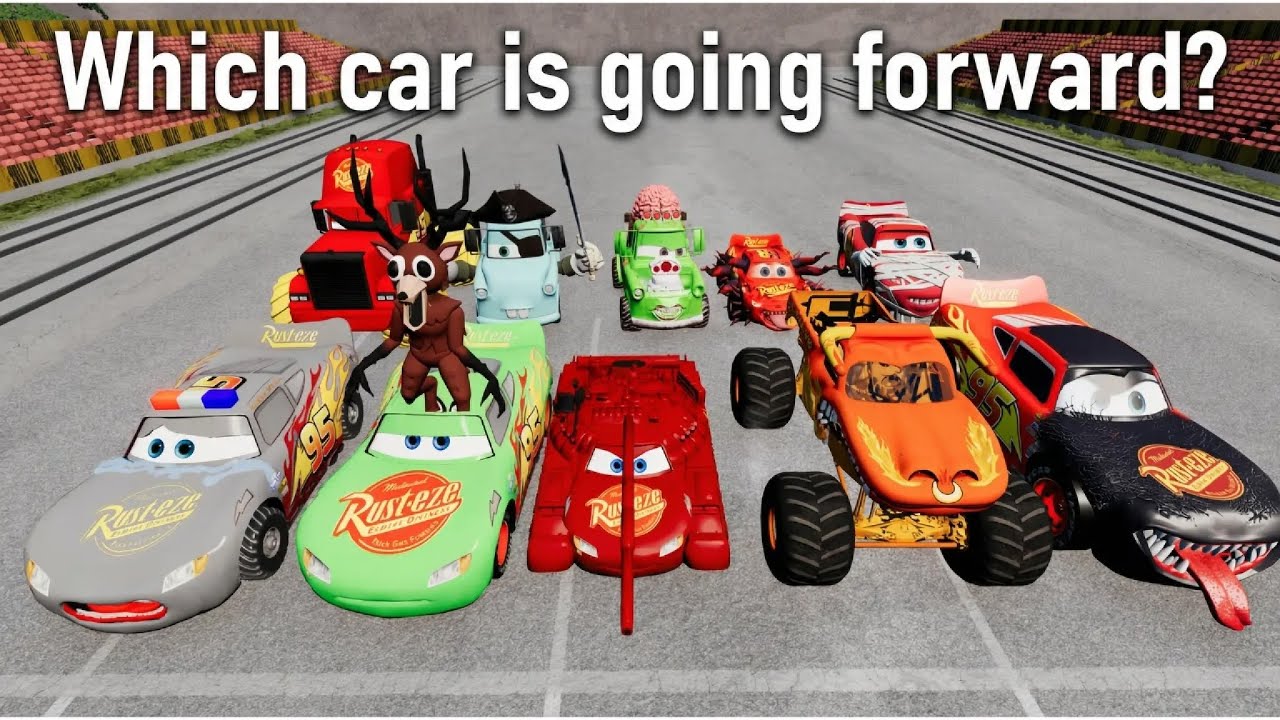 TRANSPORTING PIXAR CARS & FRUITS WITH COLORED & JOHN DEERE vs CLAAS vs TRACTORS - BeamNG.drive