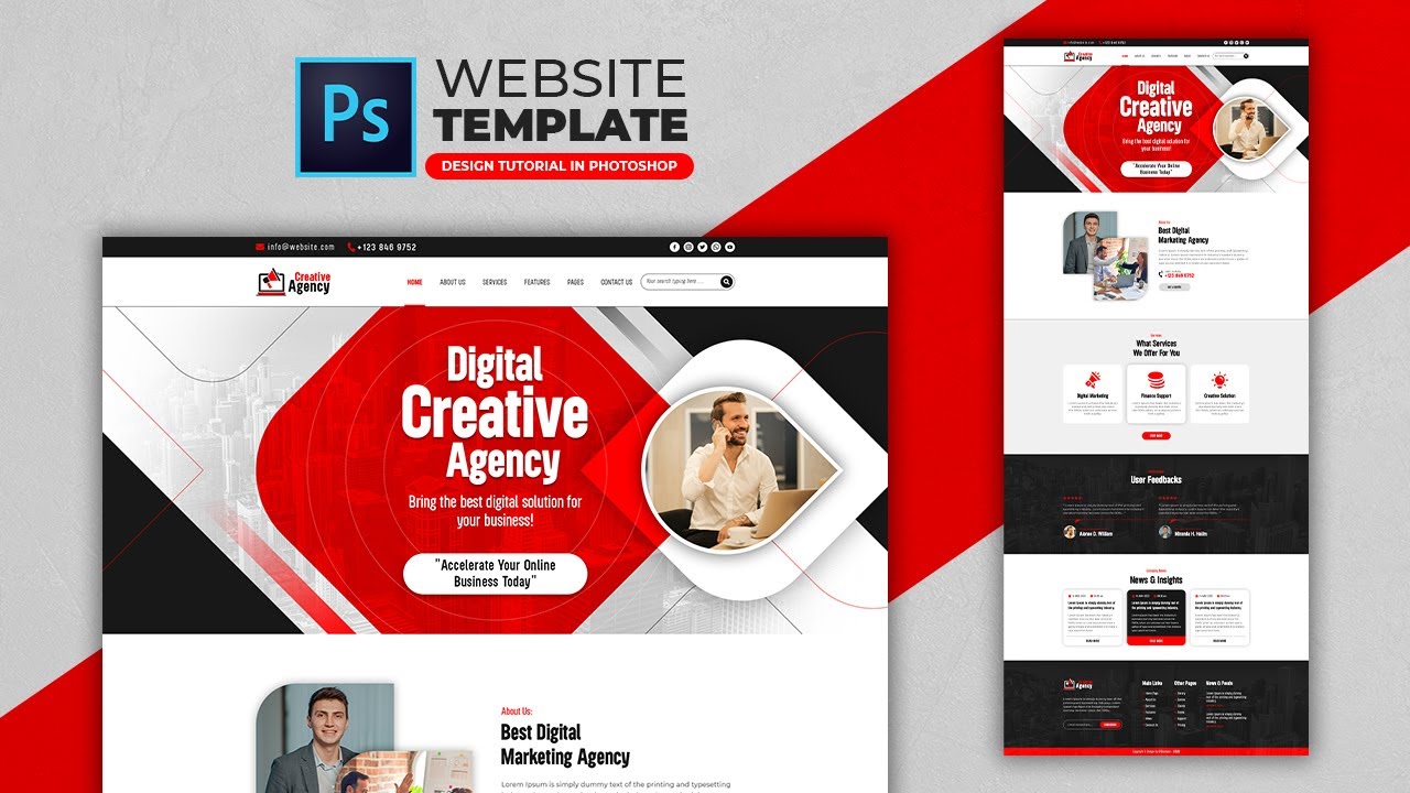 How to Design a Business Website Template | Adobe Photoshop Tutorial | Speed Art | Grafix Mentor
