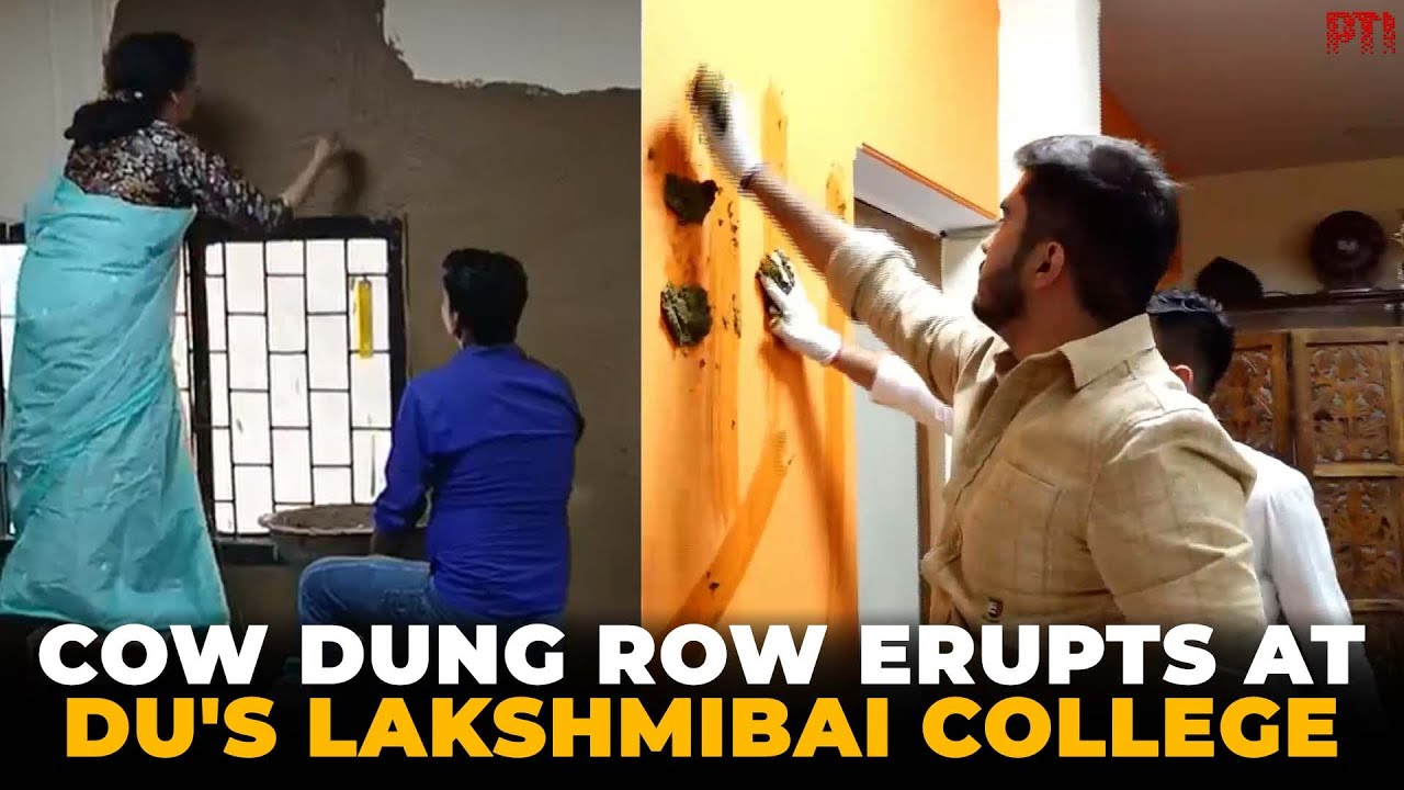 DUSU President Ronak Khatri stages protest by smearing cow dung on principal’s office walls