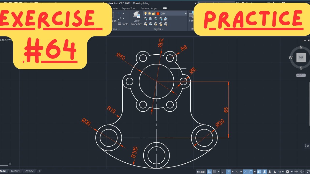 AutoCAD 2D Drawing Step By Step Practice for Beginners #64