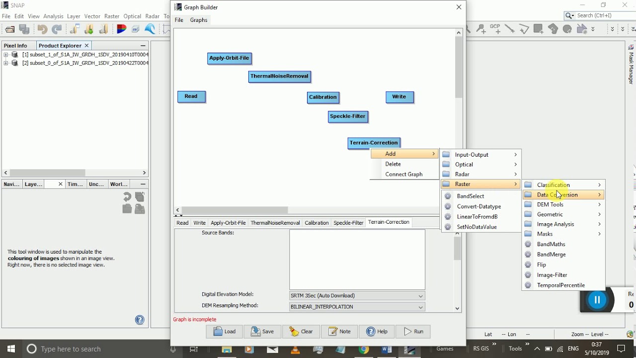 Pre processing of sentinel 1 SAR data (Batch processing using Graph builder))