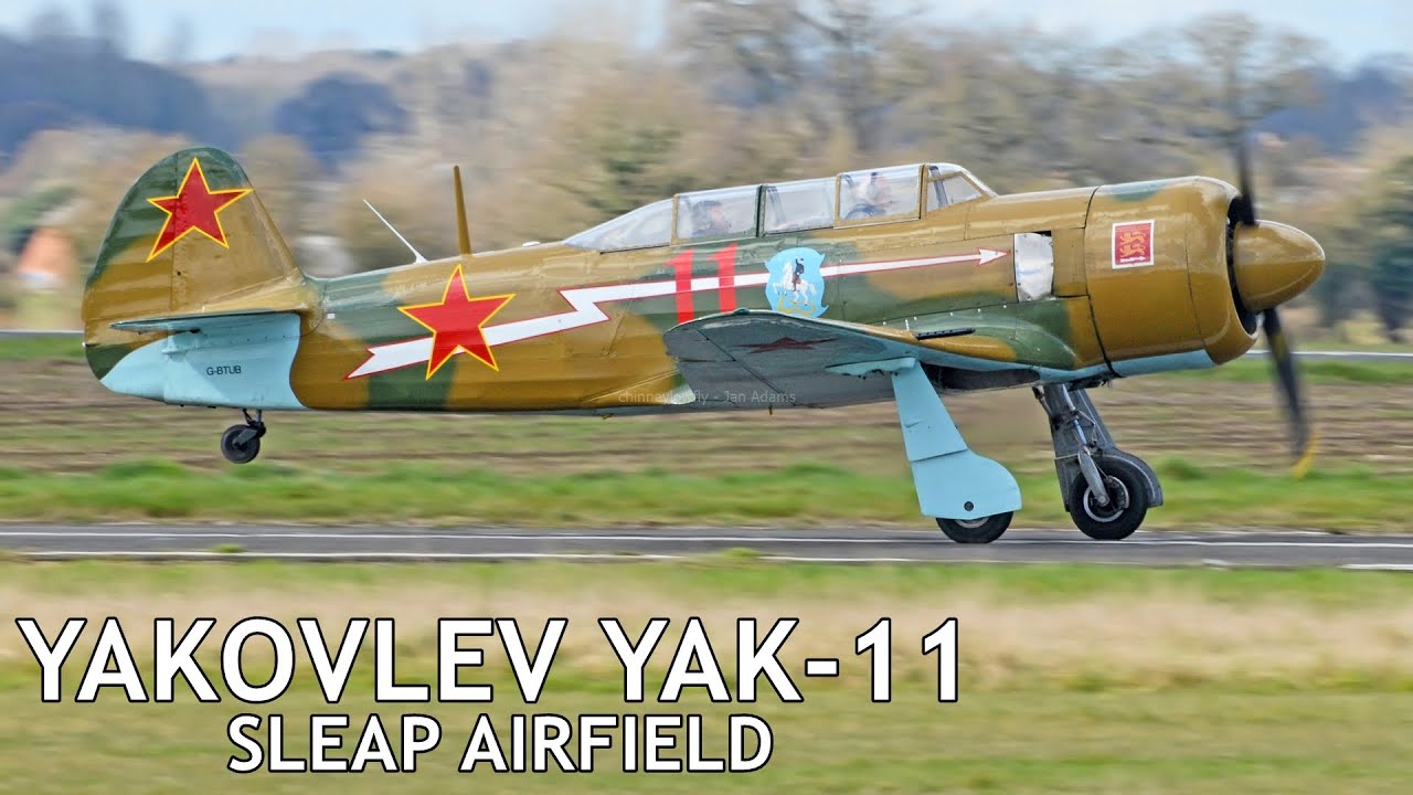 Yakovlev Yak-11, Start up, takeoff, low pass and landing - Sleap Airfield