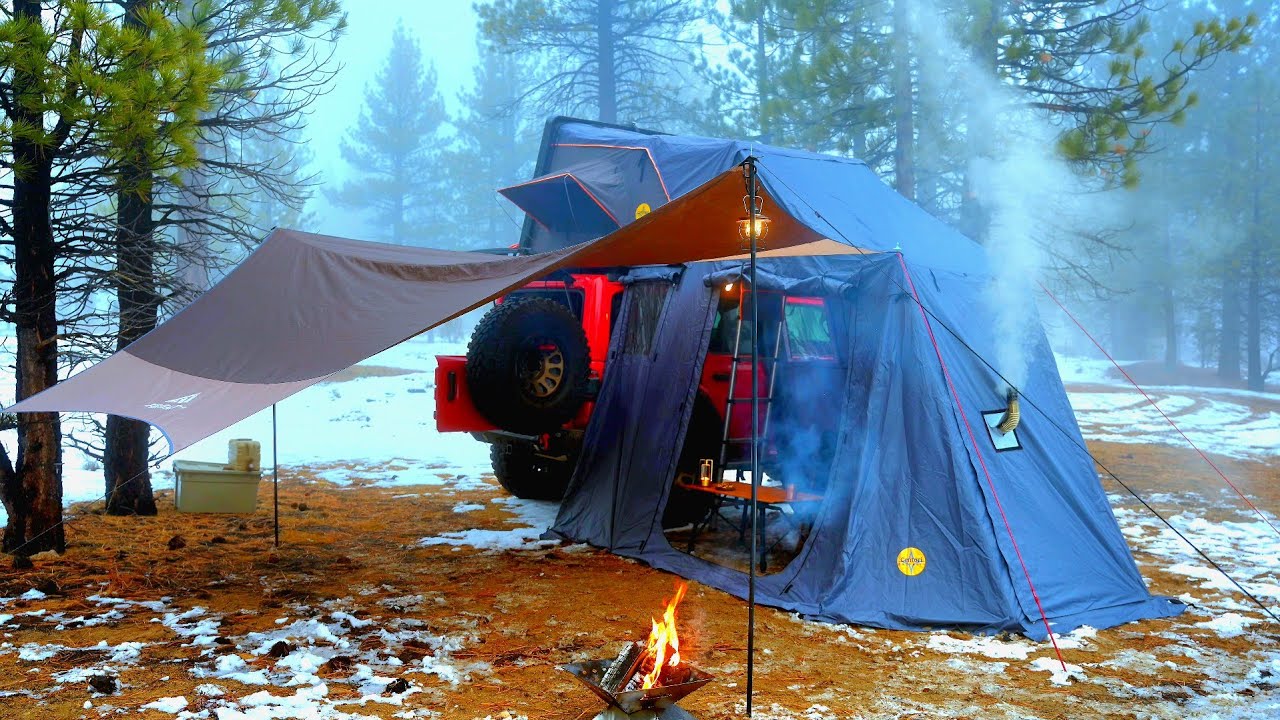 Tranquil Solo Snow Camping With Hot Annex Tent: ASMR Winter Adventure