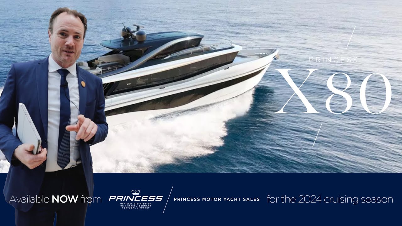 Princess X80 | Экскурсия на мини-суперъяхте от профессионального яхтенного брокера на выставке ло...