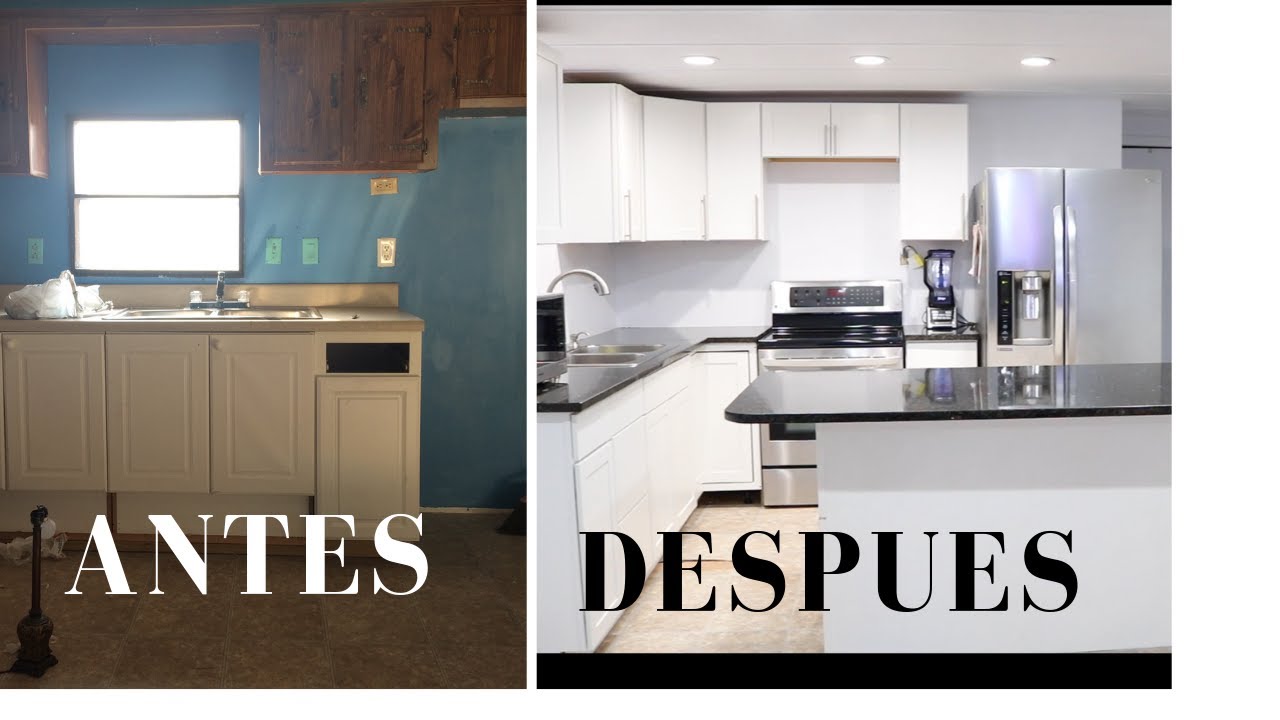 ANTES Y DESPUES Remodelacion de cocina y sala de mobile home otraila / before and after.
