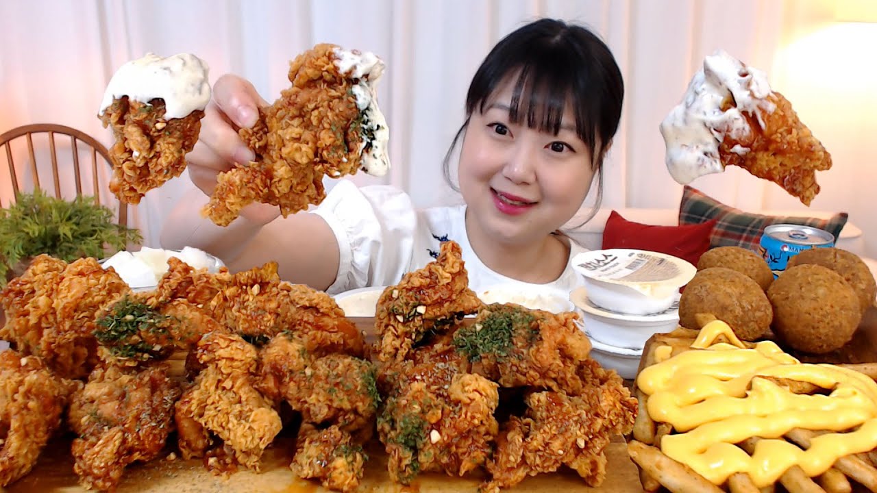 맘스터치 에드워드리 빅싸이순살맥스치킨 체다치즈감자튀김 랜치소스 크림치즈볼 먹방 Chicken Cheddar Cheese Fried Potato Cheese balls Mukbang