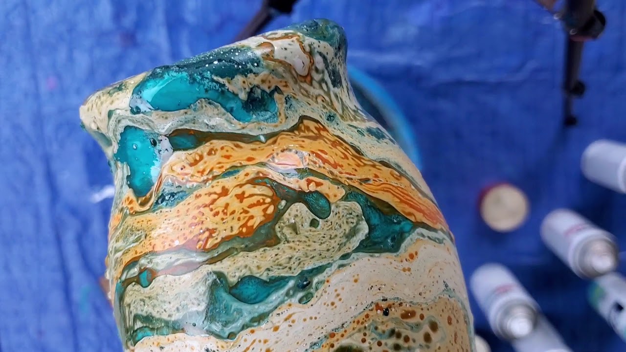 #22 - Hydro-Dip Vase | Turquoise and Orange | #hydrodipping #vase #fluidart