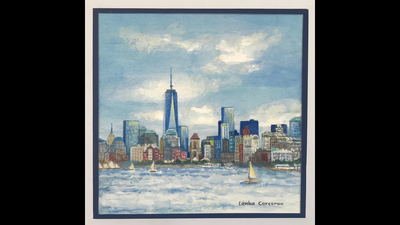 Watercolor NYC skyline high-speed painting