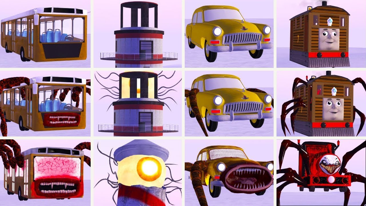 BUS EATER, LIGHTHOUSE, CHOO CHOO CHARLES, CAR EATER, HOUSE HEAD, SIREN HEAD (GMOD)