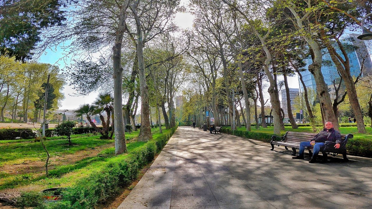 Bakı, SƏMƏD VURĞUN Bağı - Piyada turu - Şəhər Mərkəzi 4k - Aprel 2021 Azerbaijan | Walking tour
