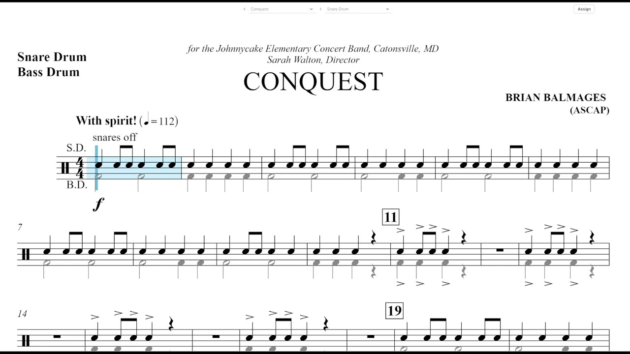 Conquest (Brian Balmages)  Snare Drum & Bass Drum Play Along