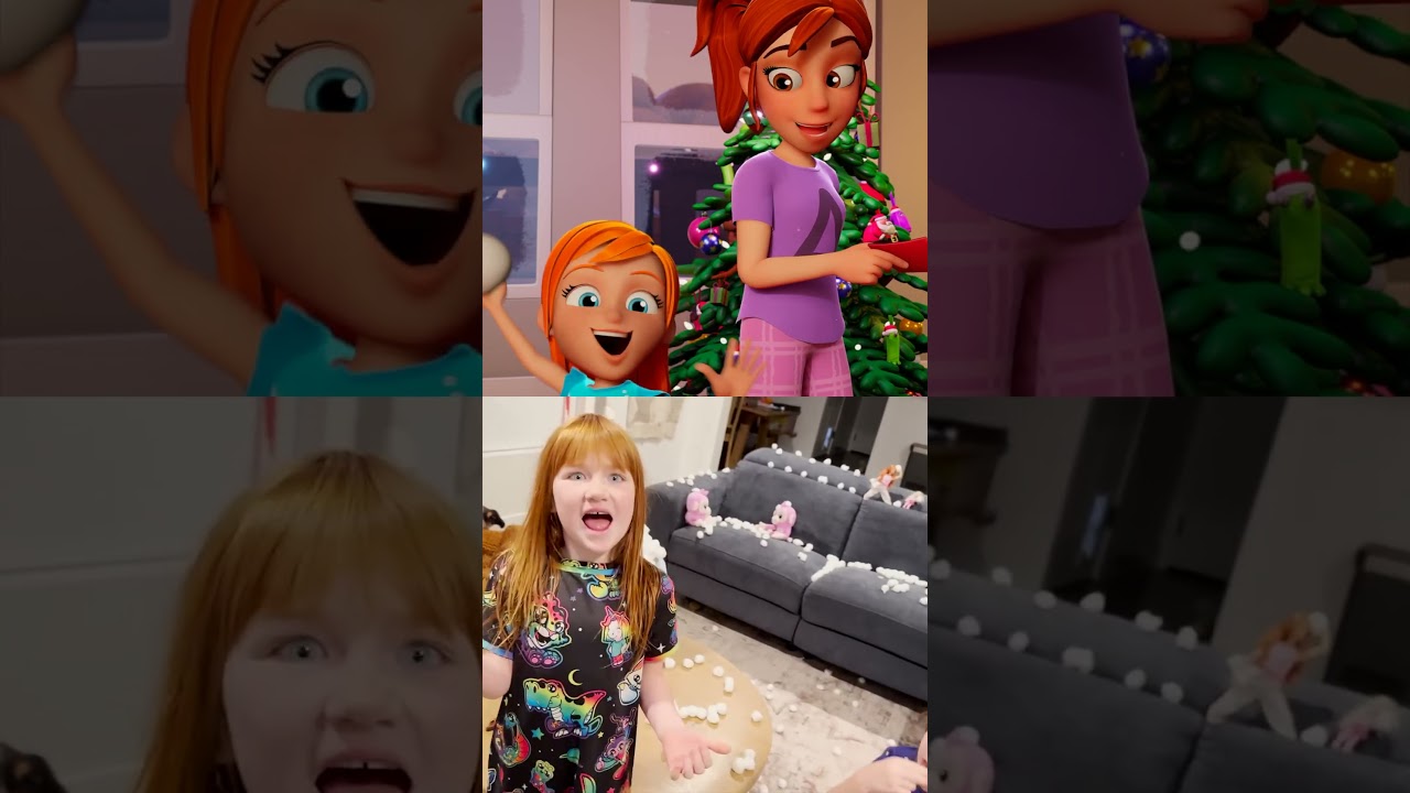INDOOR SNOWBALL FiGHT!! family battle with real vs fake snow.. Magical Christmas Eve play pretend