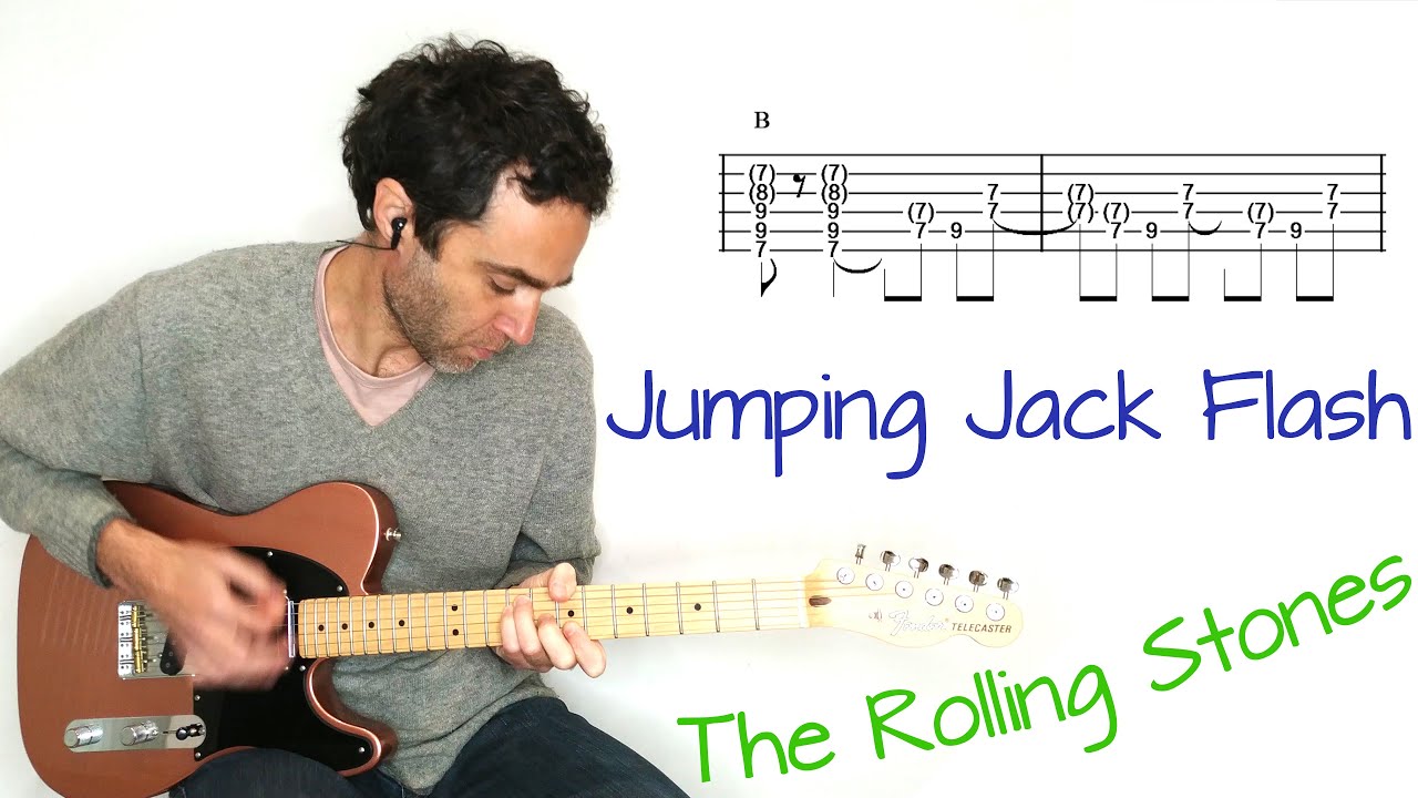 Jumping Jack Flash in standard tuning - The Rolling Stones - guitar lesson / tutorial / cover w/ tab